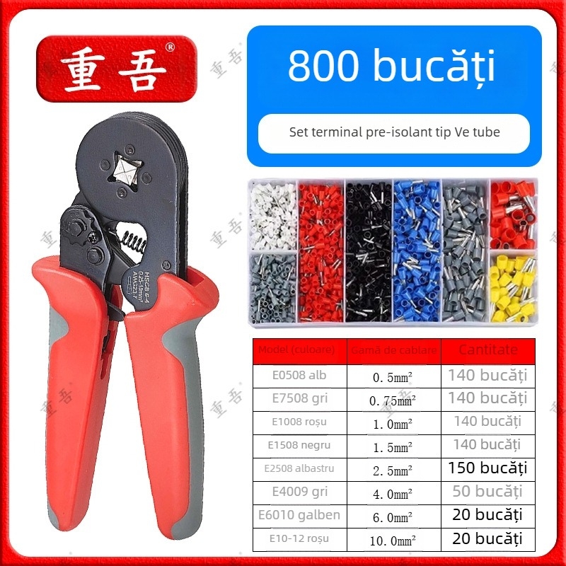 Set de clește pentru terminale tub tip preizolat, Chongwu, oțel mangan, 325 g, economie de efort