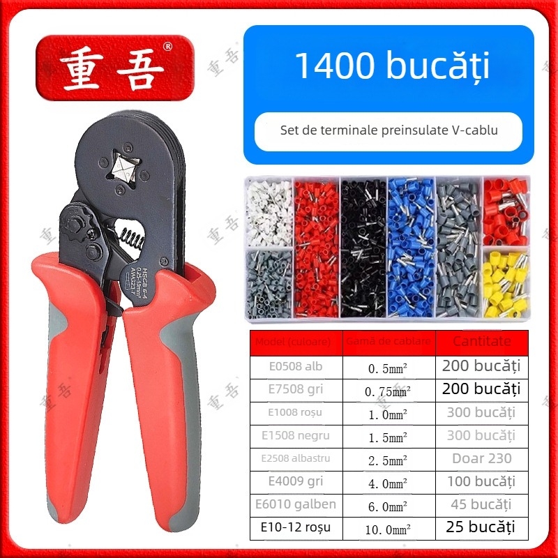 Set de clește pentru terminale tub tip preizolat, Chongwu, oțel mangan, 325 g, economie de efort