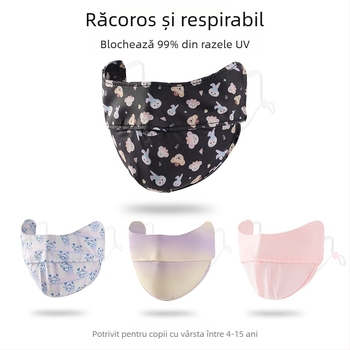 Mască pentru copii din Ice Silk, protecție UV UPF50+, model Cartoon drăguț, cu bretele pentru urechi, finisaj satin