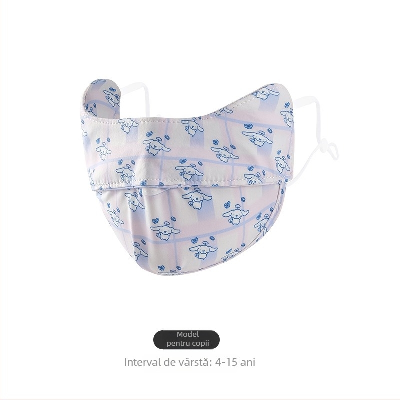 Mască pentru copii din Ice Silk, protecție UV UPF50+, model Cartoon drăguț, cu bretele pentru urechi, finisaj satin