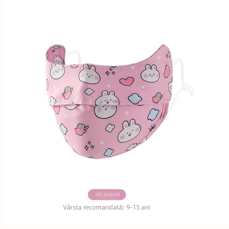 Mască pentru copii din Ice Silk, protecție UV UPF50+, model Cartoon drăguț, cu bretele pentru urechi, finisaj satin