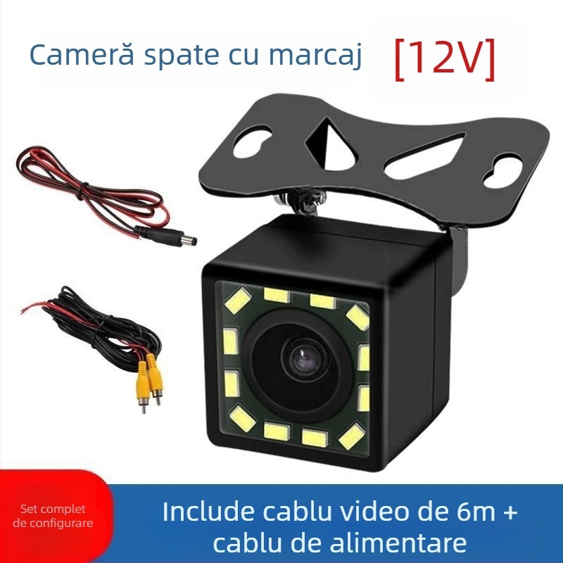 Cameră auto universală 12V, vedere nocturnă infraroșu, impermeabilă, monitorizare imagine la mers înapoi