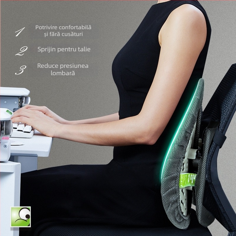 Perne ergonomice lombare pentru scaun de birou, ABS material, logo imprimat, potrivite pentru șederi prelungite