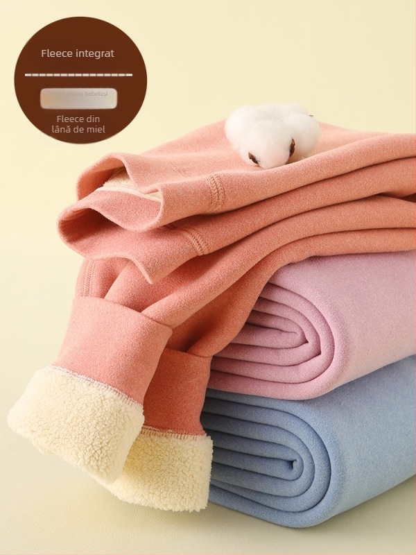 Pantaloni pentru copii cu căptușeală fleece, calzi, talie înaltă, pentru toamnă-iarna (căptușeală fleece; talie înaltă; 8+ ani; unisex)