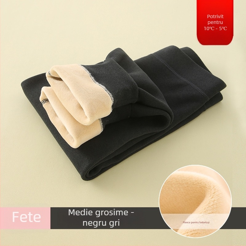 Pantaloni pentru copii cu căptușeală fleece, calzi, talie înaltă, pentru toamnă-iarna (căptușeală fleece; talie înaltă; 8+ ani; unisex)