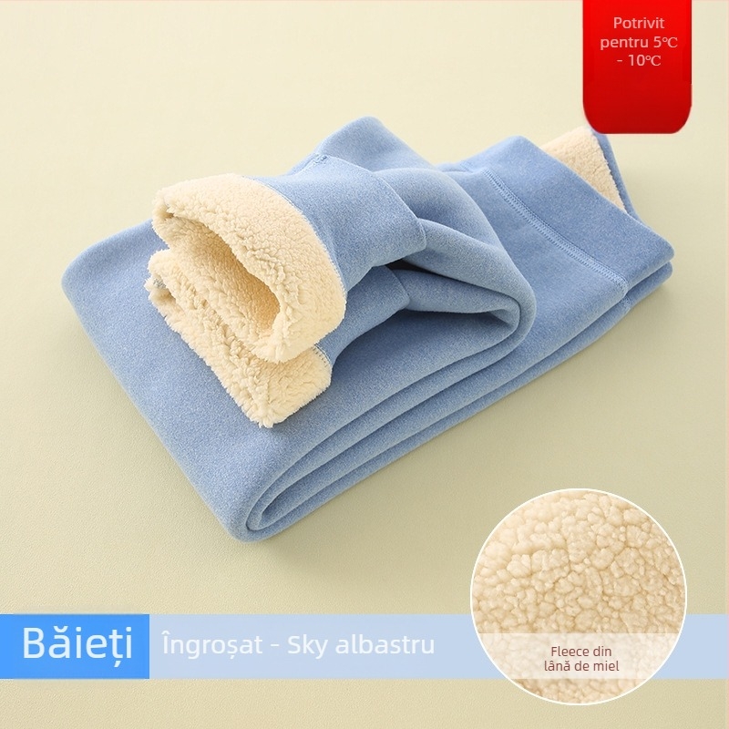 Pantaloni pentru copii cu căptușeală fleece, calzi, talie înaltă, pentru toamnă-iarna (căptușeală fleece; talie înaltă; 8+ ani; unisex)