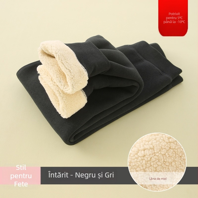 Pantaloni pentru copii cu căptușeală fleece, calzi, talie înaltă, pentru toamnă-iarna (căptușeală fleece; talie înaltă; 8+ ani; unisex)