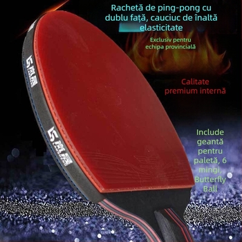 Rachetă de tenis de masă, gumă dublă pe ambele fețe, elasticitate înaltă, lamă din fibră de carbon, lovire directă, set de antrenament pentru studenți și adulți