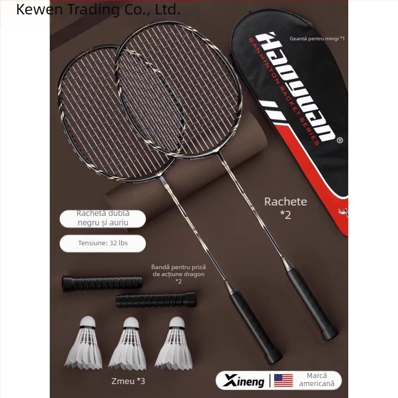 Rachetă de badminton – Kewen, cadru din fibră de carbon, greutate 75–79 g, grosime mâner G-3, duritate moderată