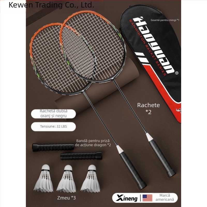Rachetă de badminton – Kewen, cadru din fibră de carbon, greutate 75–79 g, grosime mâner G-3, duritate moderată