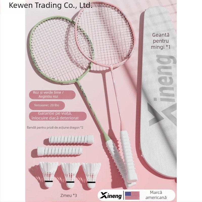Rachetă de badminton – Kewen, cadru din fibră de carbon, greutate 75–79 g, grosime mâner G-3, duritate moderată