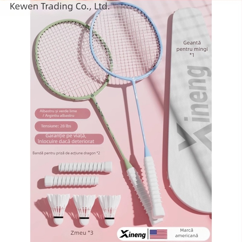 Rachetă de badminton – Kewen, cadru din fibră de carbon, greutate 75–79 g, grosime mâner G-3, duritate moderată