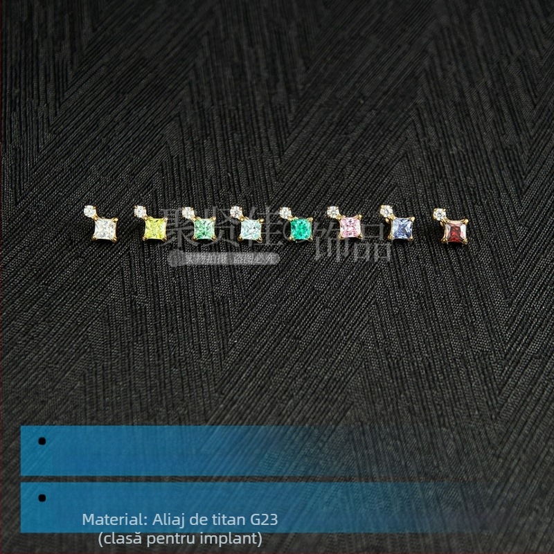 Set de bijuterii piercing din aliaj de titan cu zirconiu – cercei geometrici unisex, studs pentru nas și buze, filet intern, puritate G23