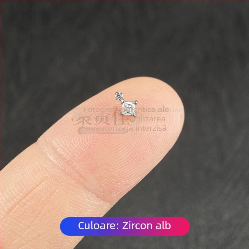 Set de bijuterii piercing din aliaj de titan cu zirconiu – cercei geometrici unisex, studs pentru nas și buze, filet intern, puritate G23