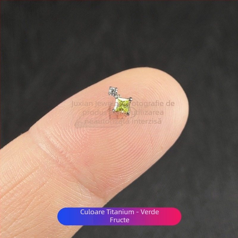 Set de bijuterii piercing din aliaj de titan cu zirconiu – cercei geometrici unisex, studs pentru nas și buze, filet intern, puritate G23