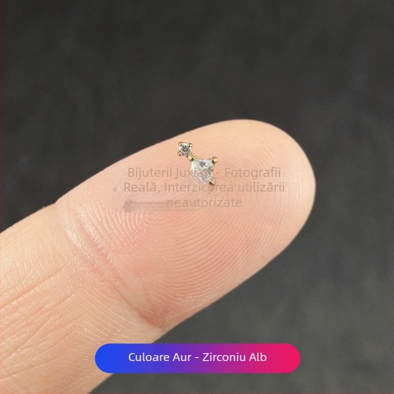 Set de bijuterii piercing din aliaj de titan cu zirconiu – cercei geometrici unisex, studs pentru nas și buze, filet intern, puritate G23