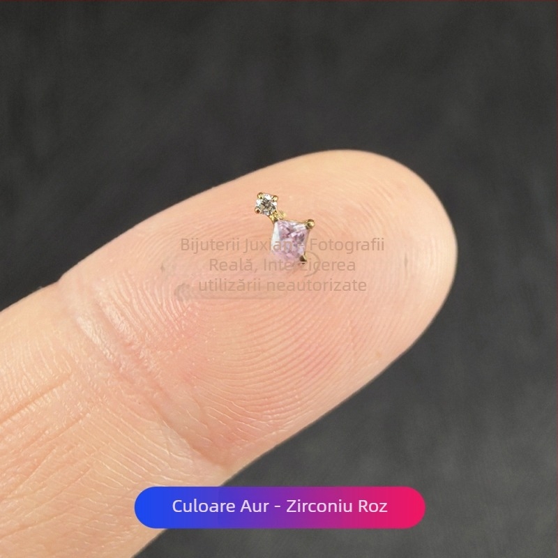 Set de bijuterii piercing din aliaj de titan cu zirconiu – cercei geometrici unisex, studs pentru nas și buze, filet intern, puritate G23