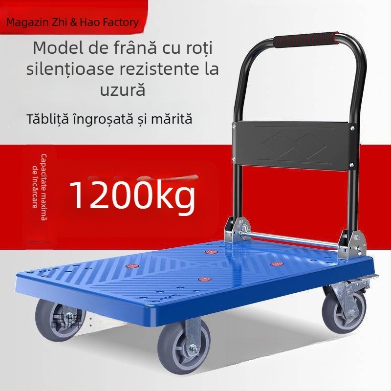 Căruț manual multifuncțional cu platformă plată pliabilă; alamă + oțel alb electroplacat; încrustare cu argint; ediție de iarnă 2022