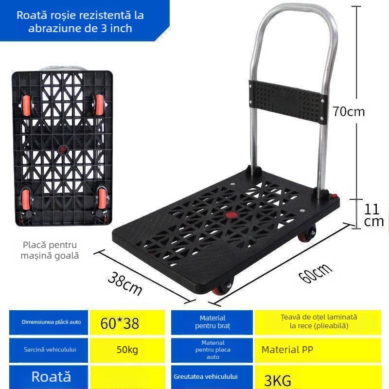 Căruț manual multifuncțional cu platformă plată pliabilă; alamă + oțel alb electroplacat; încrustare cu argint; ediție de iarnă 2022