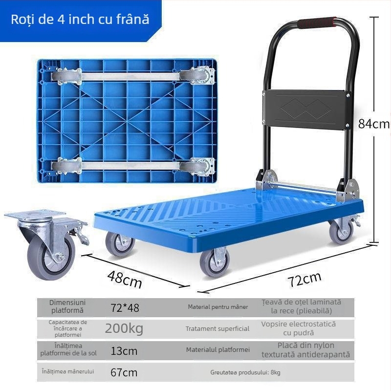 Căruț manual multifuncțional cu platformă plată pliabilă; alamă + oțel alb electroplacat; încrustare cu argint; ediție de iarnă 2022