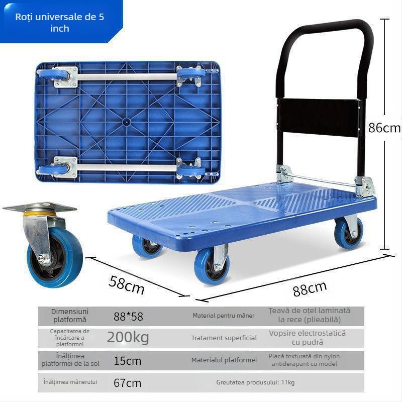Căruț manual multifuncțional cu platformă plată pliabilă; alamă + oțel alb electroplacat; încrustare cu argint; ediție de iarnă 2022
