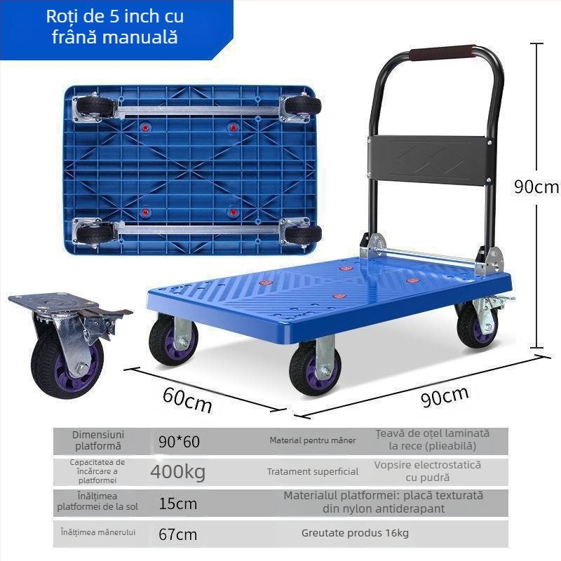 Căruț manual multifuncțional cu platformă plată pliabilă; alamă + oțel alb electroplacat; încrustare cu argint; ediție de iarnă 2022