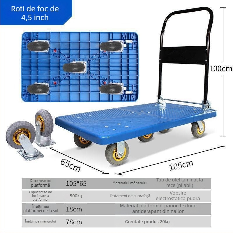 Căruț manual multifuncțional cu platformă plată pliabilă; alamă + oțel alb electroplacat; încrustare cu argint; ediție de iarnă 2022