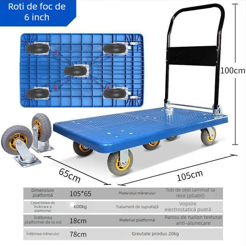 Căruț manual multifuncțional cu platformă plată pliabilă; alamă + oțel alb electroplacat; încrustare cu argint; ediție de iarnă 2022