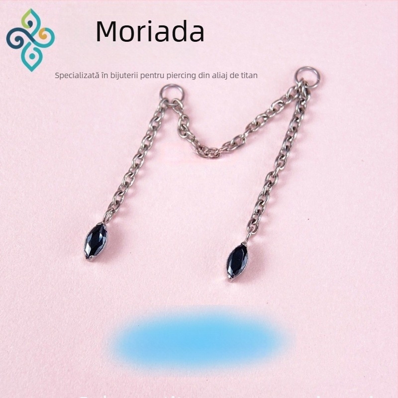 Cercei din aliaj de titan G23, unisex, formă ochi de cal, lanț dublu pentru lob, lanț os ureche, finisaj lucios