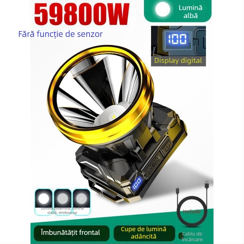 Lampa frontală 985 — baterie 18650, impermeabilă, rază de iluminare 1000 m, autonomie 24 h