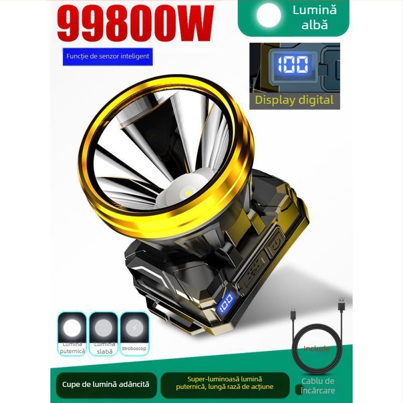 Lampa frontală 985 — baterie 18650, impermeabilă, rază de iluminare 1000 m, autonomie 24 h