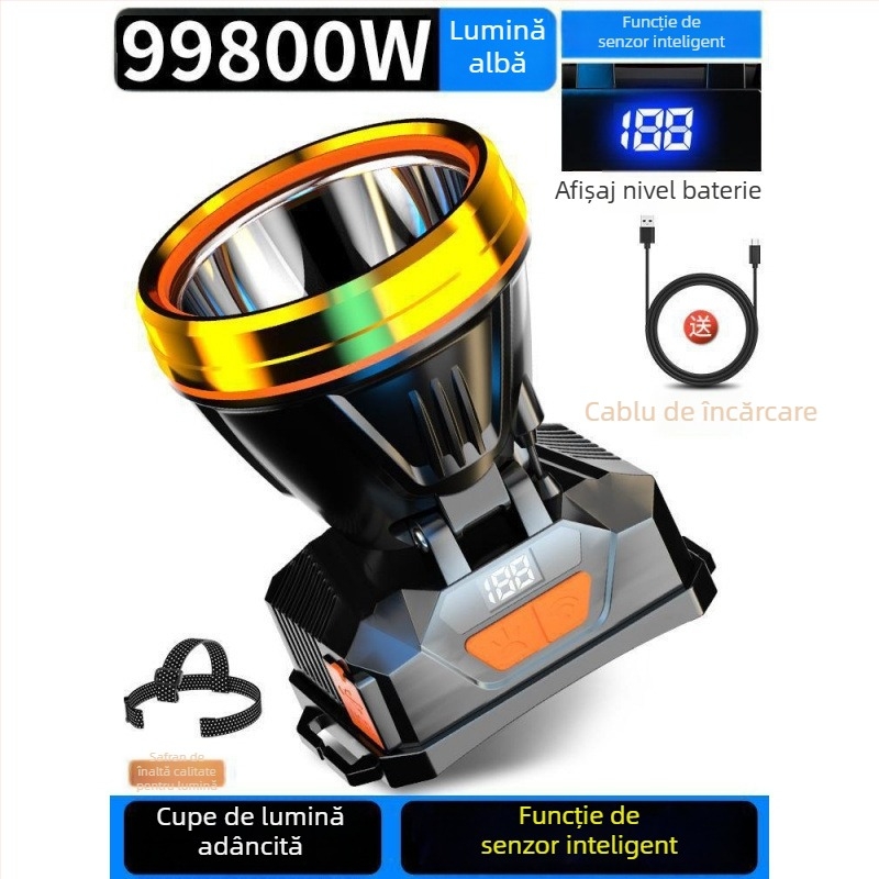 Lampa frontală 985 — baterie 18650, impermeabilă, rază de iluminare 1000 m, autonomie 24 h
