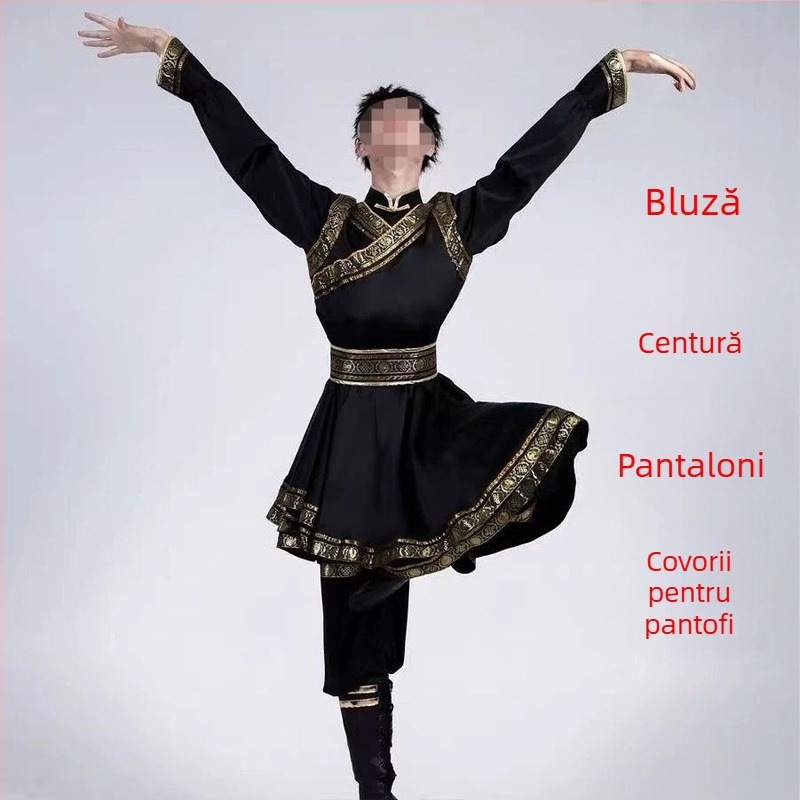 Îmbrăcăminte etnică mongolă pentru bărbați – croială relaxată, cardigan cu guler stand, mâneci lungi, 100% poliester