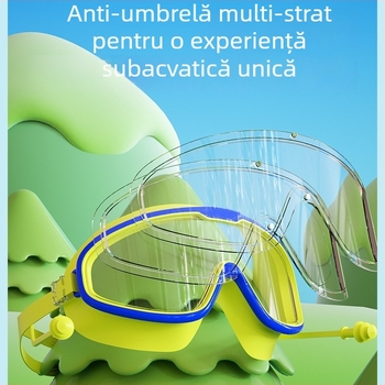 Set ochelari de înot pentru copii, cu ramă mare și șapcă, lentile PC, anti-fog, impermeabili