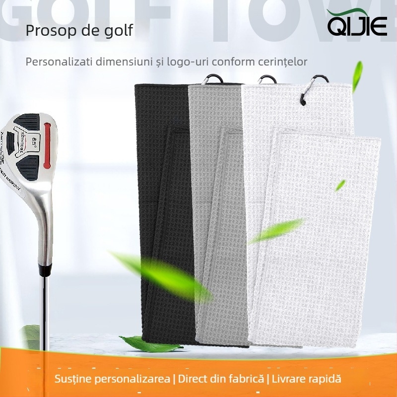 Prosop de golf din microfibră, model cu textură waffle, 260 g, țesătură simplă, logo imprimat.