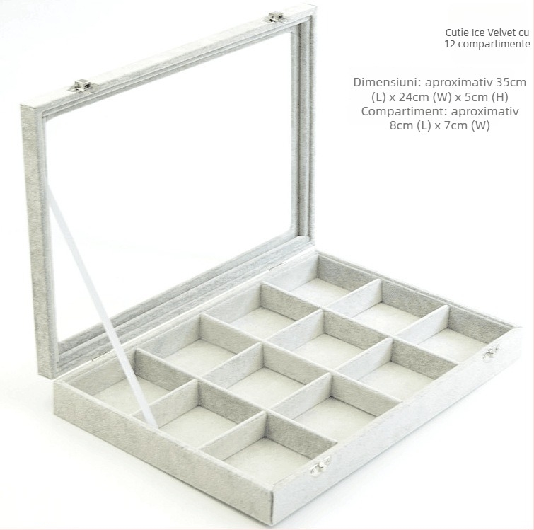 Cutie de depozitare pentru bijuterii cu compartimente în grilă, transparent, praf protejat, material hârtie, stil pastoral