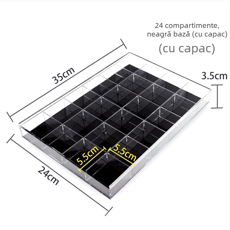 Cutie de depozitare pentru bijuterii cu compartimente în grilă, transparent, praf protejat, material hârtie, stil pastoral