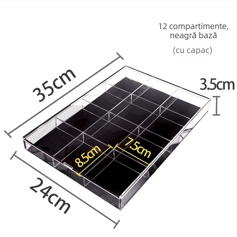 Cutie de depozitare pentru bijuterii cu compartimente în grilă, transparent, praf protejat, material hârtie, stil pastoral