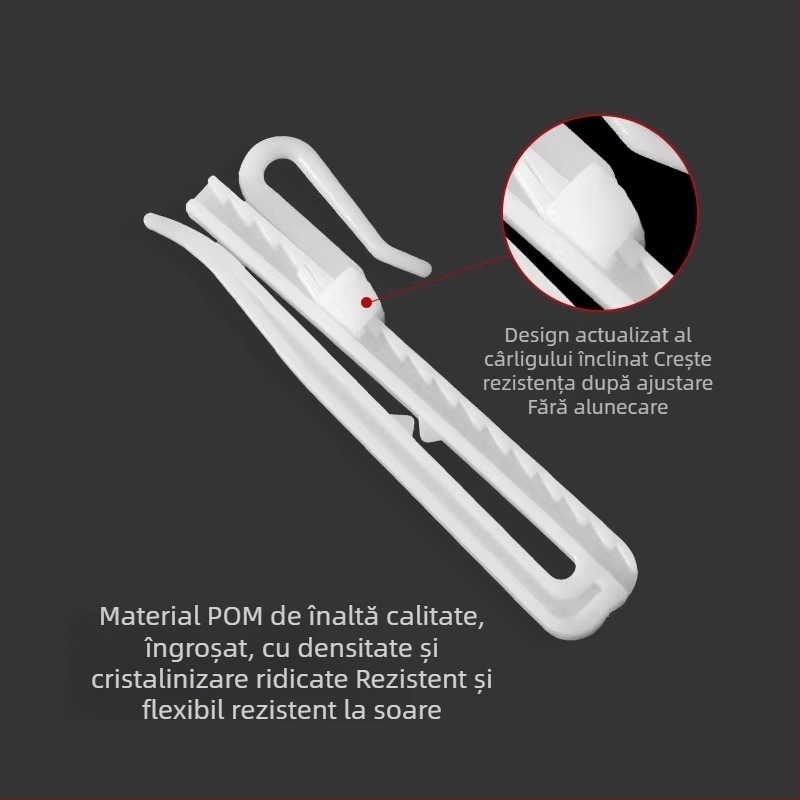 Cuier pentru perdele din plastic, design în formă S, material POM, funcționare silențioasă, reglabil, capacitate 0-1 kg