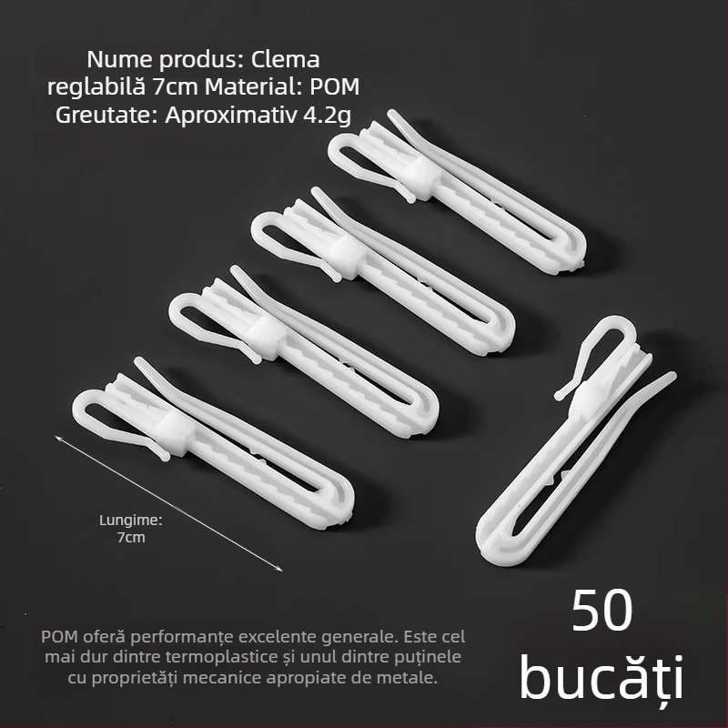 Cuier pentru perdele din plastic, design în formă S, material POM, funcționare silențioasă, reglabil, capacitate 0-1 kg