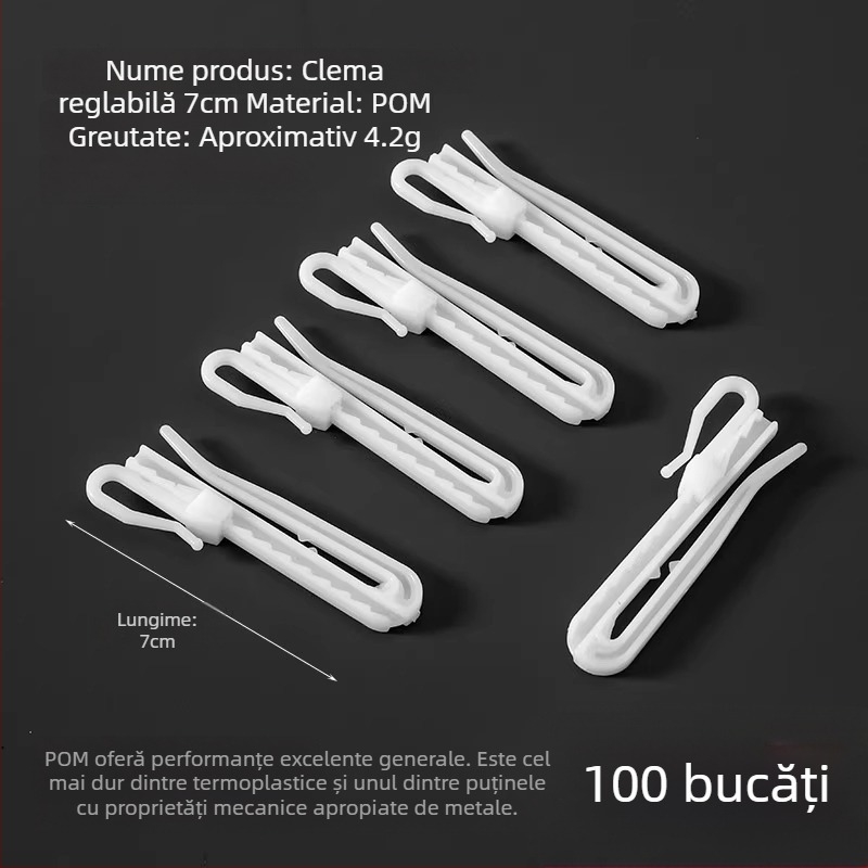 Cuier pentru perdele din plastic, design în formă S, material POM, funcționare silențioasă, reglabil, capacitate 0-1 kg