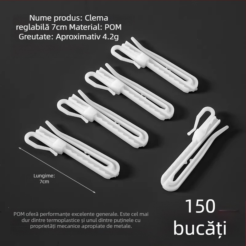 Cuier pentru perdele din plastic, design în formă S, material POM, funcționare silențioasă, reglabil, capacitate 0-1 kg