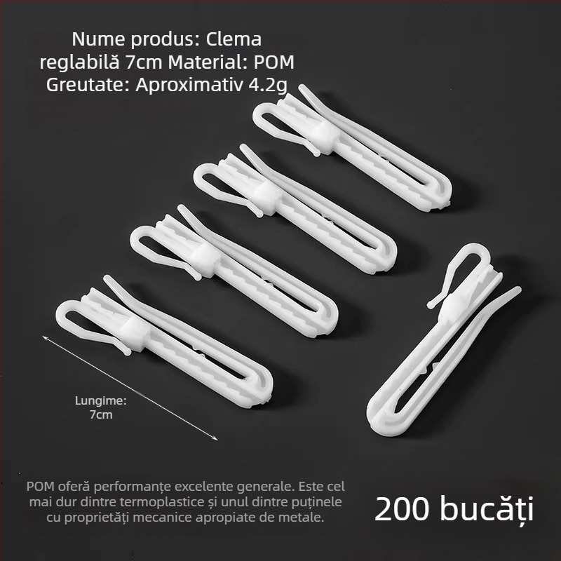 Cuier pentru perdele din plastic, design în formă S, material POM, funcționare silențioasă, reglabil, capacitate 0-1 kg