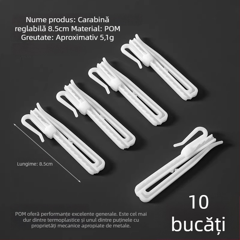 Cuier pentru perdele din plastic, design în formă S, material POM, funcționare silențioasă, reglabil, capacitate 0-1 kg