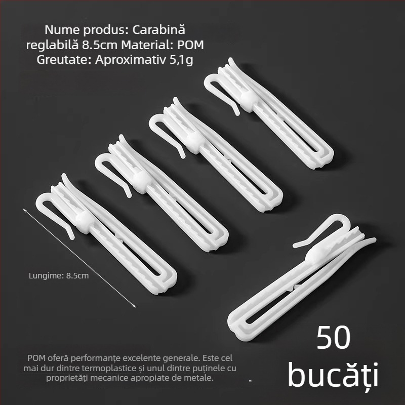 Cuier pentru perdele din plastic, design în formă S, material POM, funcționare silențioasă, reglabil, capacitate 0-1 kg