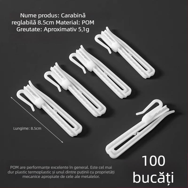 Cuier pentru perdele din plastic, design în formă S, material POM, funcționare silențioasă, reglabil, capacitate 0-1 kg