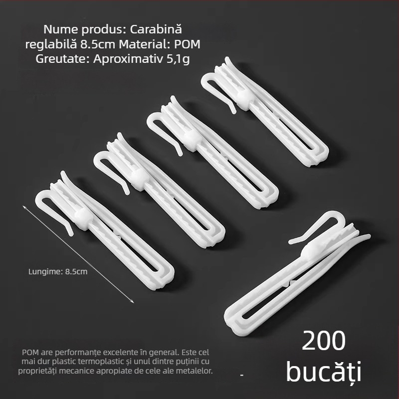 Cuier pentru perdele din plastic, design în formă S, material POM, funcționare silențioasă, reglabil, capacitate 0-1 kg
