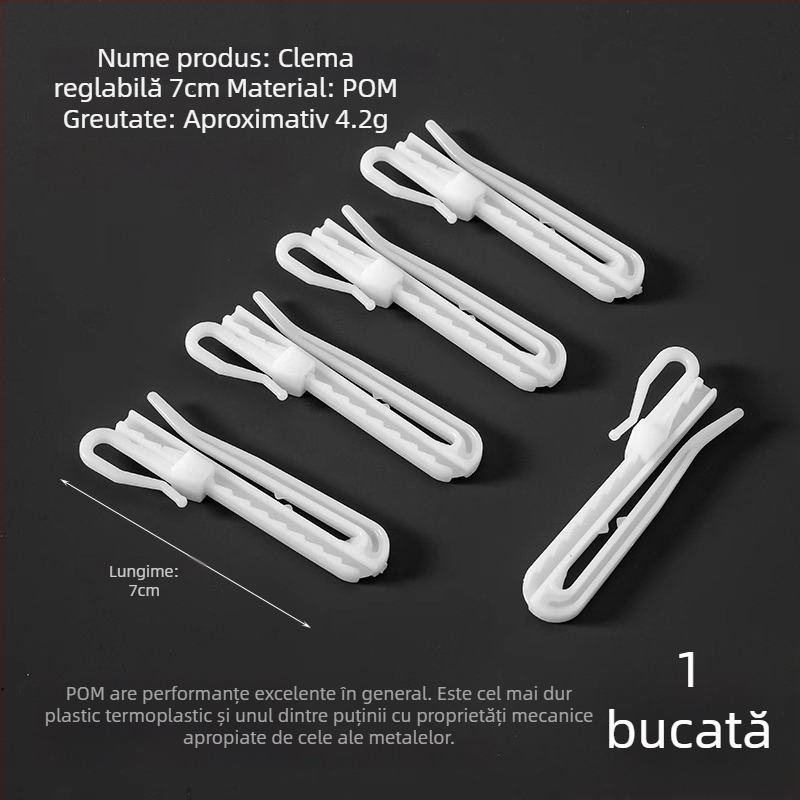 Cuier pentru perdele din plastic, design în formă S, material POM, funcționare silențioasă, reglabil, capacitate 0-1 kg