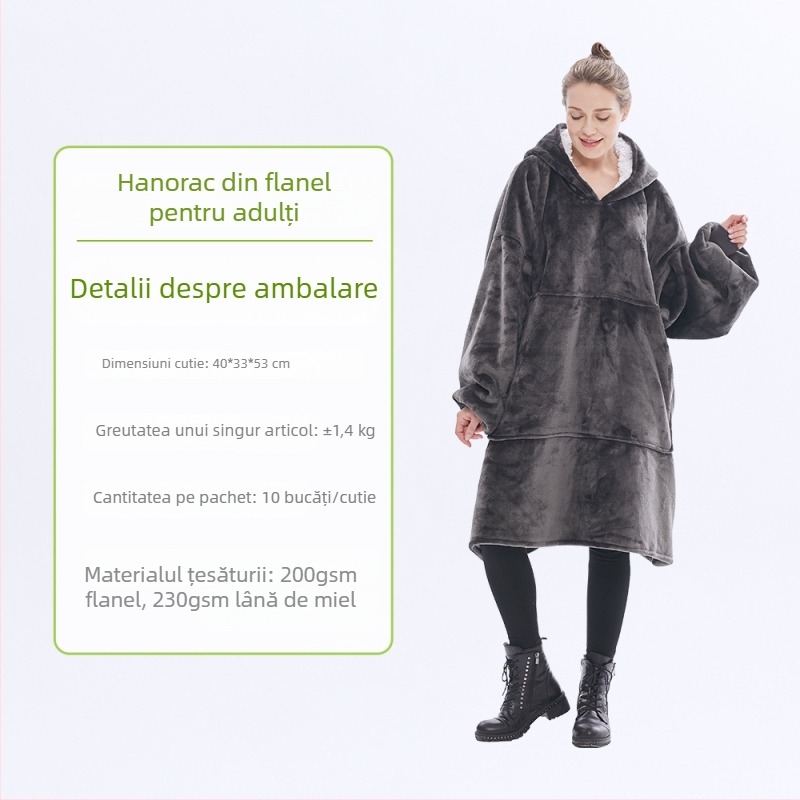 Pătură cu glugă din flanelă, poliester, 300–500 g, mâneci lungi, personalizare disponibilă