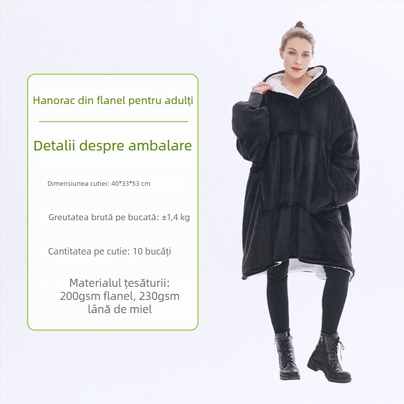 Pătură cu glugă din flanelă, poliester, 300–500 g, mâneci lungi, personalizare disponibilă